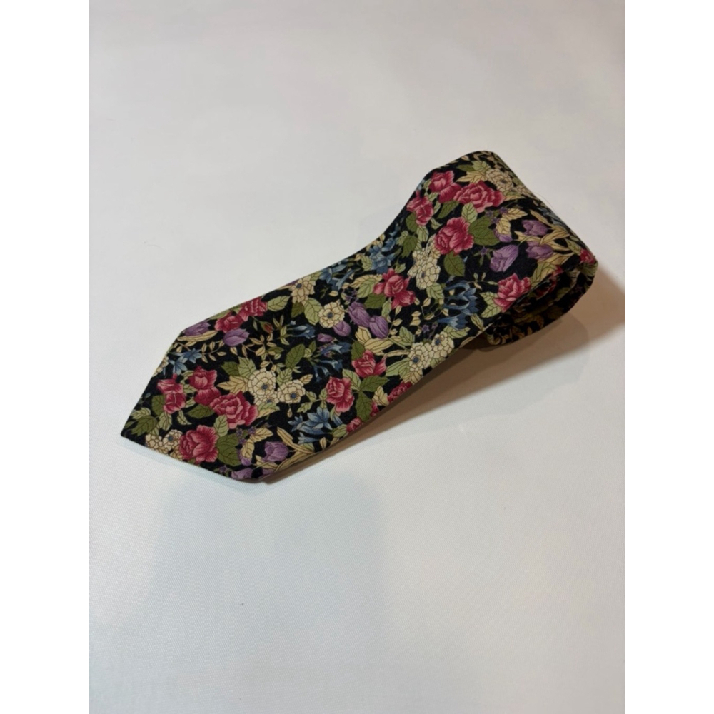 Brooks Brothers Floral Tie Cotton Black Botanical Cottagecore Mens Necktie
